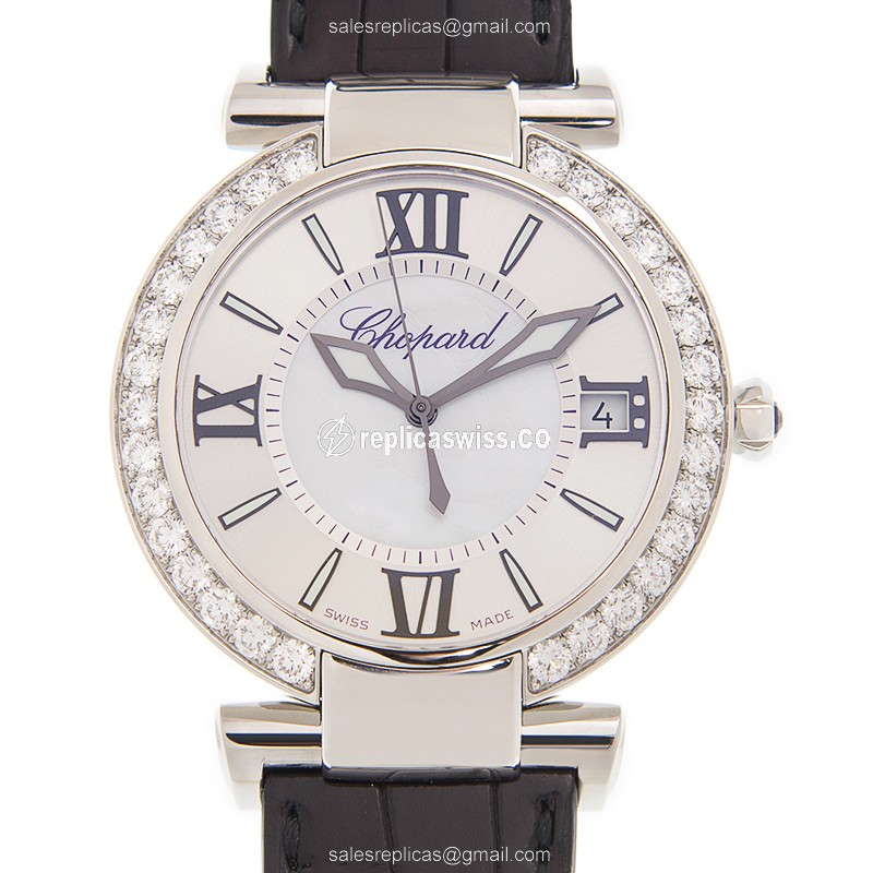 Chopard Imperiale Replica - Automatic - 18kt White Gold - Diamond - White Dial - Black Alligator Strap - Luxury Replica IMPERIALE Watch